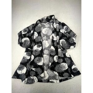VTG All Hours Cardigan Sweater Womens M Black White Lace Circle Waterfall Lapel